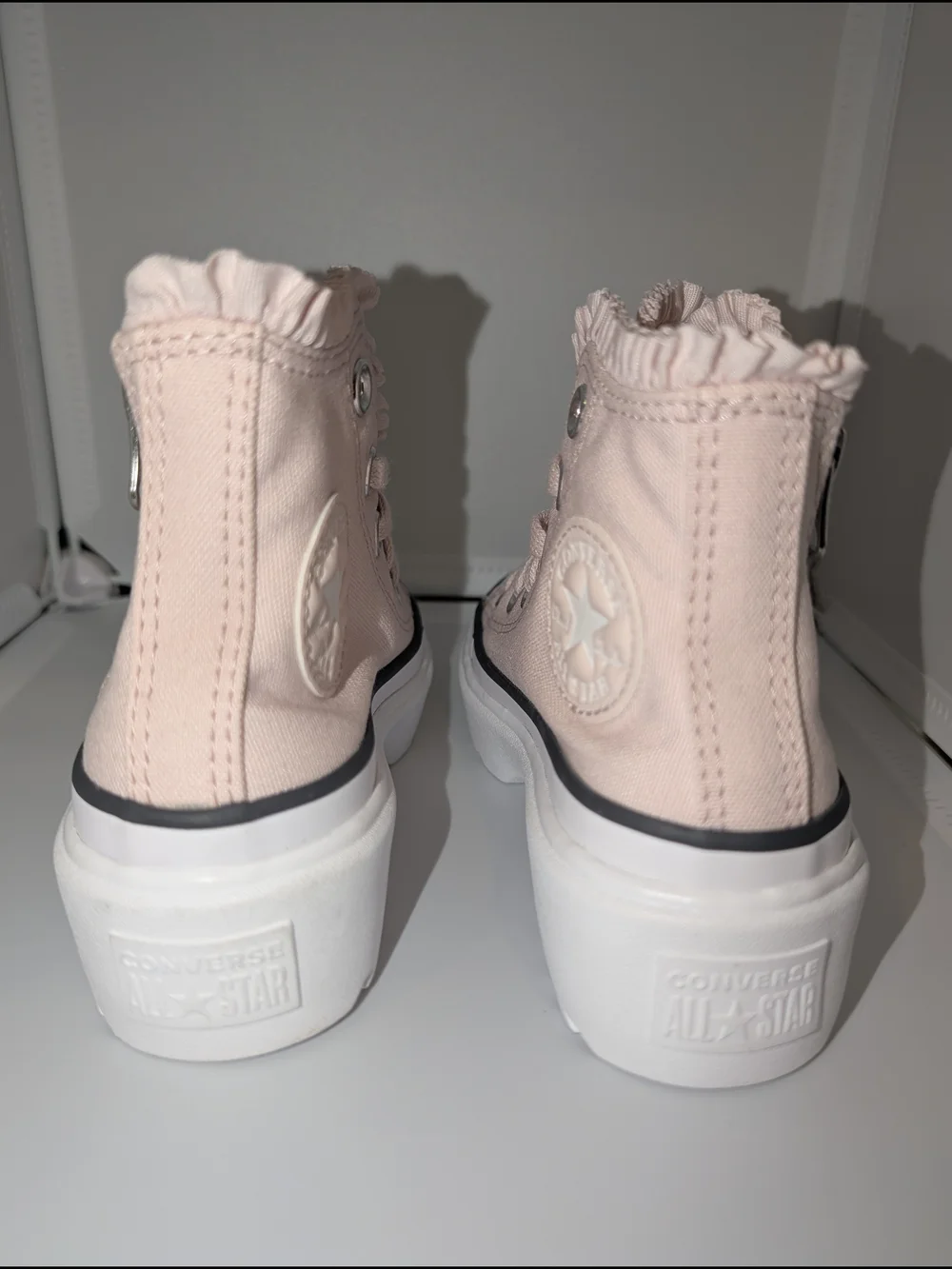Light Pink Ruffle-Trim High‎ Top Sneakers